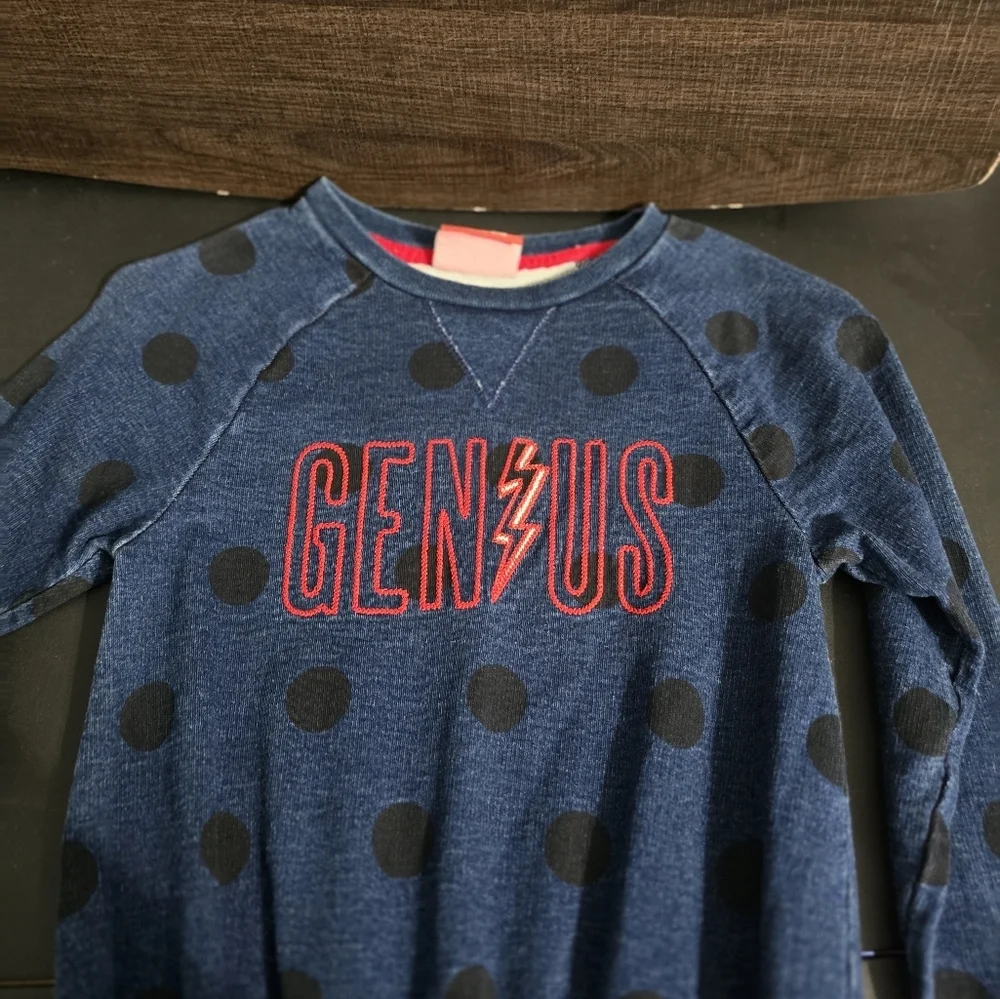 GAP Kids Genius Blue Long Sleeve Dress Black Polka Dots Girls Size M 8
